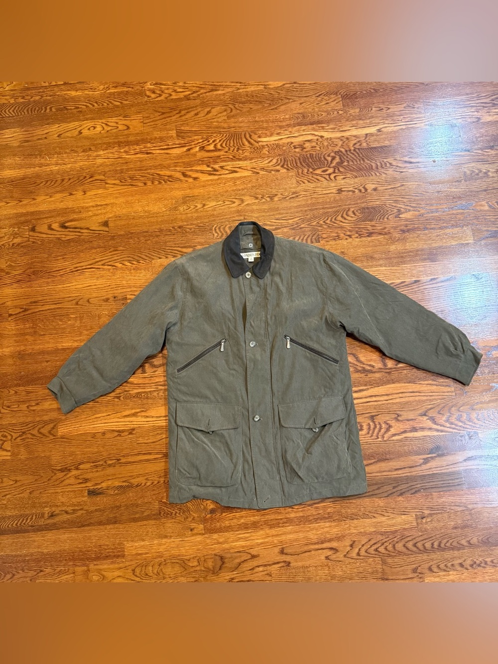 London Fog Vintage Brown Taupe Men’s Medium Utility Coat Jacket Suede Collar